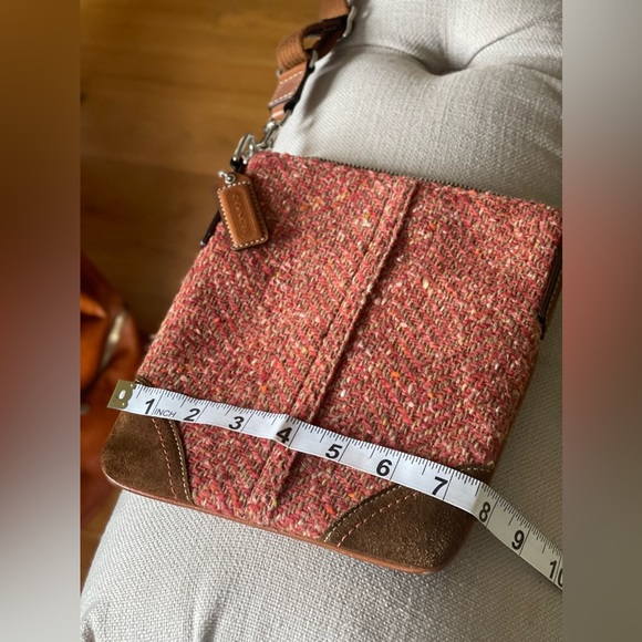 SOLD! AUTHENTIC COACH CROSSBODY HOBO SHOULDER WOOL LEATHER TRIM FRONT POCKET - Picture 10 of 11